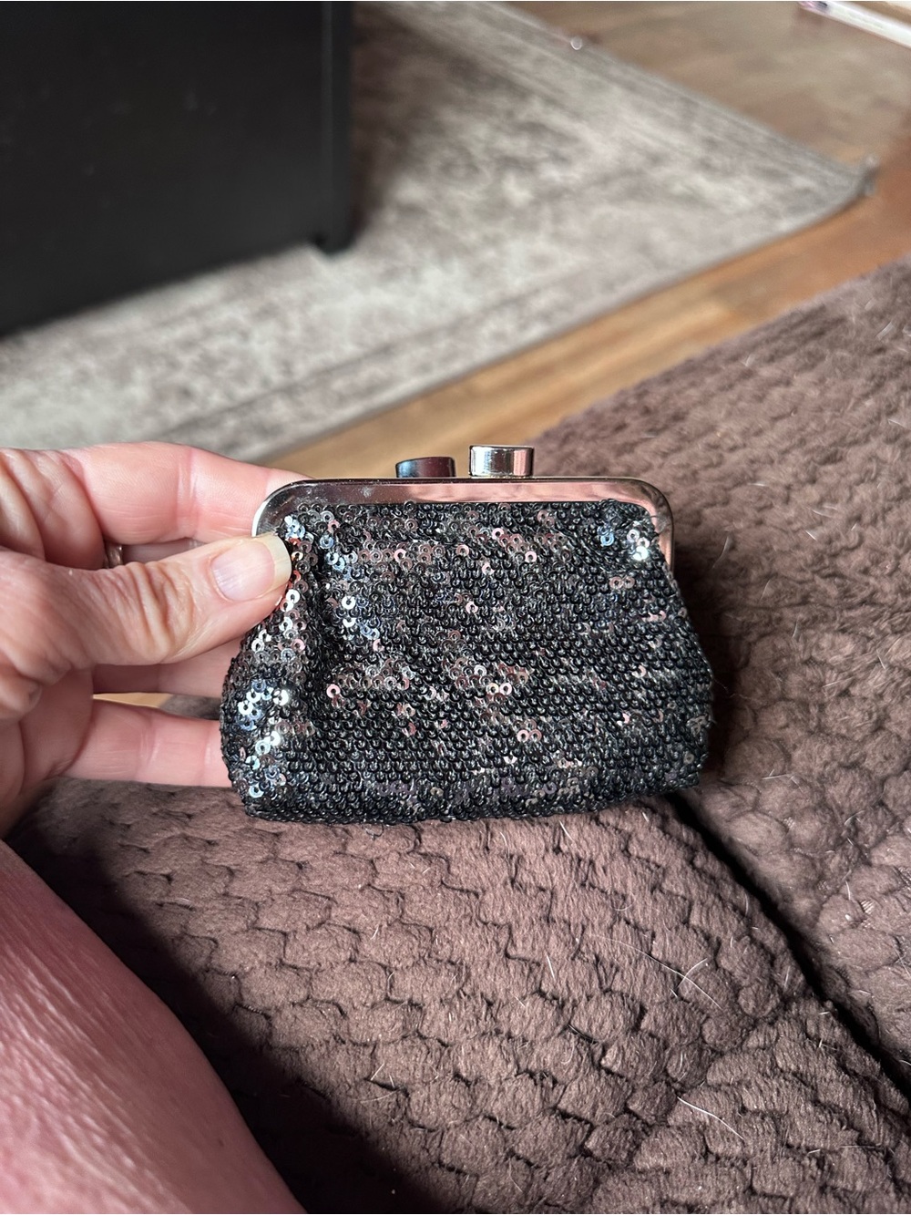 Victoria's Secret Black Sequin Kiss-Lock Coin Purse